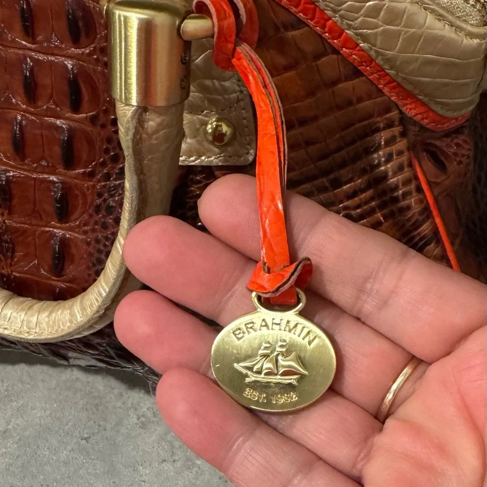 Brahmin Lisa Prosecco Tri-Colored Croc-Embossed Leather Satchel! Preowned!! - Picture 9 of 13